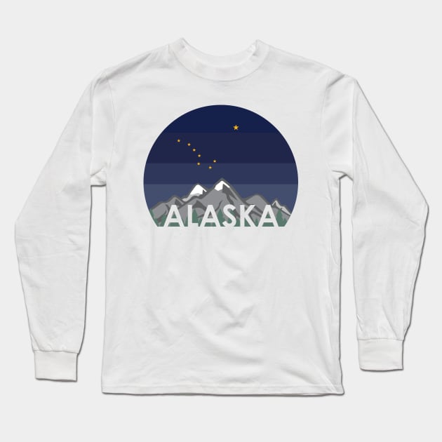 Alaska Cruise with Mountains and Alaska State Flag at Night Long Sleeve T-Shirt by KevinWillms1